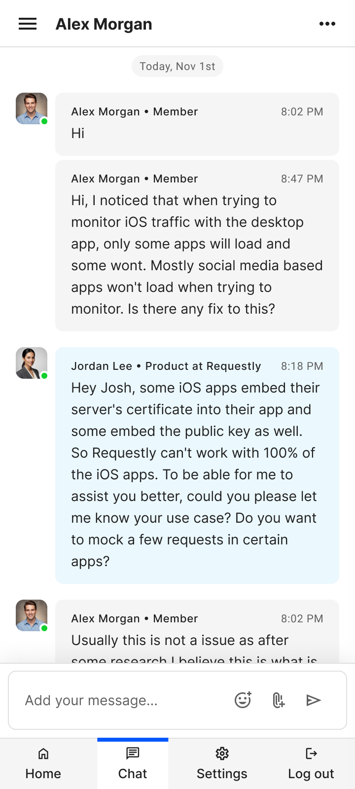 Support conversation in the Saturn mobile admin experience